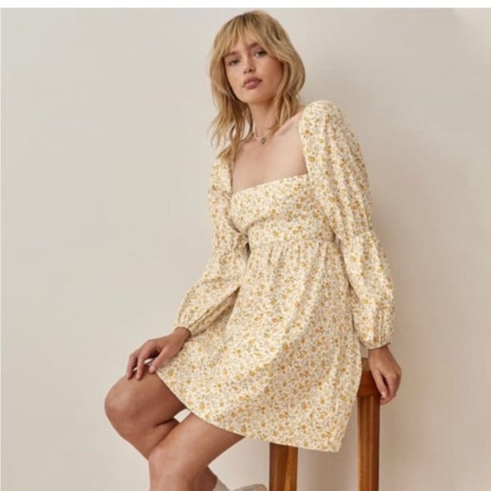 Reformation Yellow Floral Mini Dress